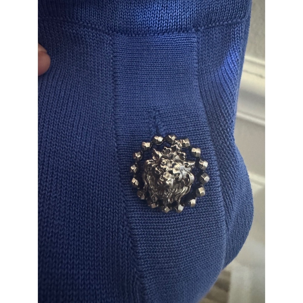 Chanel Vintage Blue Ribbed Knit CC Logo Lion Button Dress US 6/8 EU42 Luxury - Picture 16 of 16